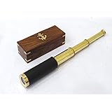 Nautical Brass/Leather Spyglass Telescope with Rosewood Box, 15