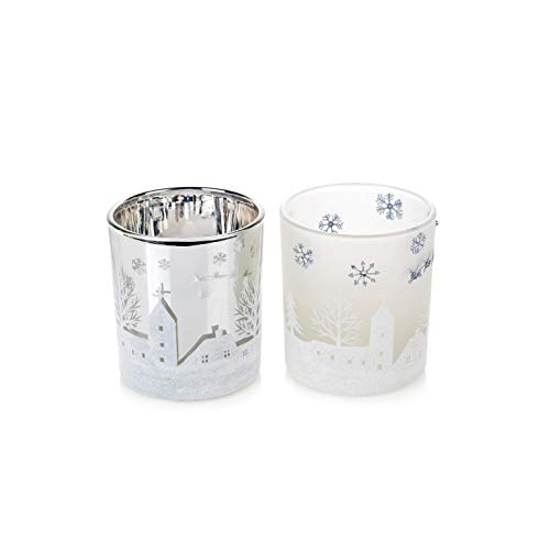 EUROCINSA Ref. 29057 Set of 12 Metallic and Matte Glass Glasses with Christmas Motifs 7 Ø x 8 cm 1set, Silver/White, One Size