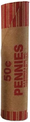 PM Company® - Preformed Tubular Coin Wrappers, Pennies, $.50, 1000 Wrappers/Carton - Sold As 1 Carton - Color-coded to meet Federal Reserve and ABA standards.