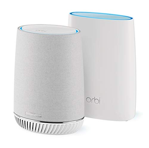 NETGEAR Orbi Tri-band Whole Home Mesh WiFi System with Built-in Smart Speaker and 3Gbps Speed (RBK50V) - Router replacement covers up to 4,500 sq. ft. 2-pack includes 1 router & 1 satellite/speaker
