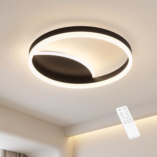 MOUNM LED Deckenleuchte Dimmbar 3000K - 6000K, Moderne LED Deckenleuchte, Lampe Wohnzimmer Schwarz 36W, für Schlafzimmer, Küchen Flure, Balkone,Haustü