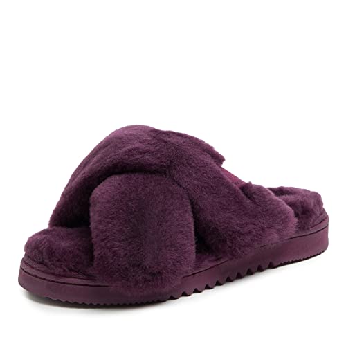 Fireside by Dearfoams Women's Newcastle Crossband All Over Shearling Easy on/Off Slide Slipper