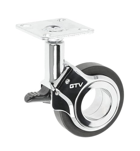 GTV - Meubelwielen GIRA | zwenkwielen | wielen voor meubels | met rem | diameter 60 mm | van kunststof en staal | zwart + chroom