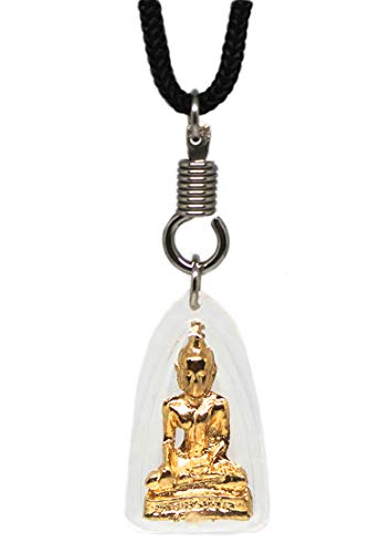 Origin Siam Thai Buddha Brass Encased Amulet | Blessed Talisman Pendant Necklace | for Meditation Luck Love Protection Security Peace Karma | Gift for Friend or Loved One (Gold)