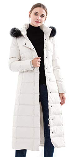 Obosoyo Women's Hooded Thickened Long Down Jacket Maxi Down Parka Puffer Coat (White, S)