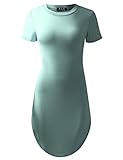 BILY Women's Casual Round Neck Jersey Slim Fitting Mini Dolphin T-Shirt Dress