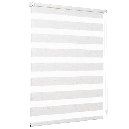 Sekey Double Roller Blind Klemmfix No Drilling for Windows Double Roller Blind 90 cm Wide Duo Roller Blind Sun Protection 90 x 130 cm Linen