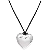 DIAMANTIO Chunky Silver Heart Pendant Necklace with Black Cord – Bold Statement Jewelry for Women