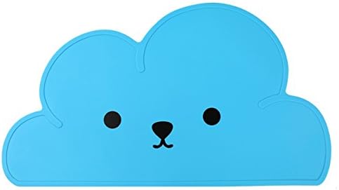 Pet Feeding Mat Silicone Cute Cloud Pattern With Smile Placemat Pads Supplies for Small Cats Dogs Bunny (Blue)