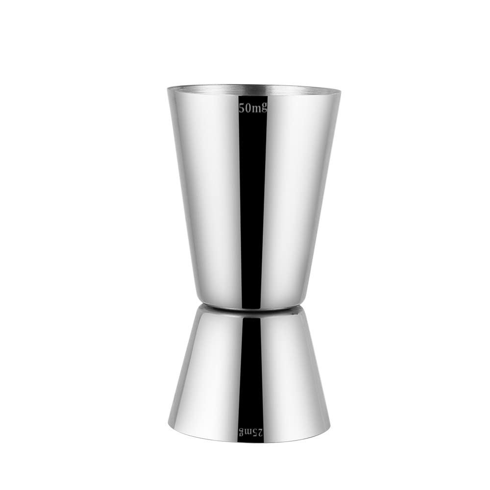 Delgeo Stainless Steel Double Cocktail Measuring Cup with Built-in Scale, Professional 25 & 50 ml Capacity, Sleek Silver Finish, Ideal for Baristas & Home Mixologists — image 1