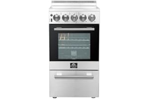 FORNO Pallerano Full Electric 20" Inch. Freestanding Range and Oven with 4 Electric Burners Cooktop - 2.05 Cu.Ft. Stainless Steel Oven with Knobs and Pro-Style Handle