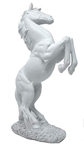 Good Buy Gifts Playful Horse Statue - Resin Standing Fighting Horse Sculpture - Bronze Black White Color- Mustang Stallion Statues - 12.5 Inch Tall (White)