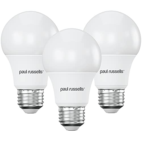 paul russells LED GLS Light Edison Screw ES, 60w Equivalent, 8watt 806LM LED Bulbs, 2700K Warm White Lamp, Classic Frosted A60 Standard E27 Energy Saving Non-Dimmable Large Globe Lightbulb, 3 Pack