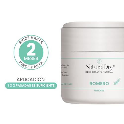Naturaldry - Men Intense - Desodorante natural en crema con ALUMBRE unisex para deportistas - No obstruye los poros - Sin aluminio - Sin parabenos - Elimina el mal olor - con aceite esencial de Trea Tree y Romero - Tarro (1 unidad)