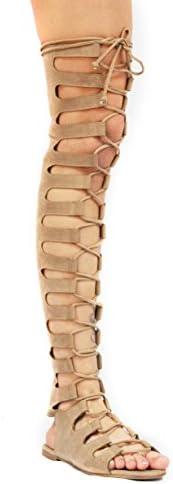 Static Fashion Womens Over The Knee Strappy Suede Lace Up Gladiator