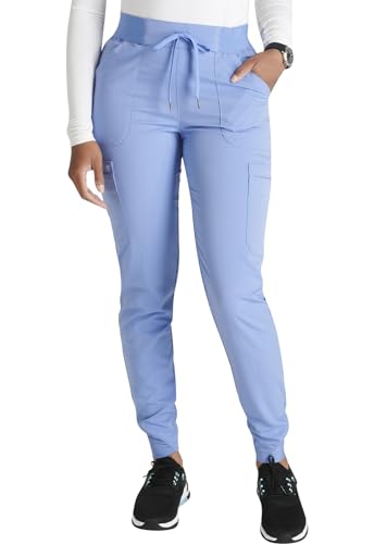 Cherokee Atmos Mid Rise Scrub Pants for Women Pull-On Jogger 4 Pockets Ciel Blue XXS at Amazon
