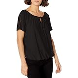 Star Vixen Women's 3/4 Sleeve Peasant Top – Front Tie Detail, Soft Knit, Coral Petite/Large