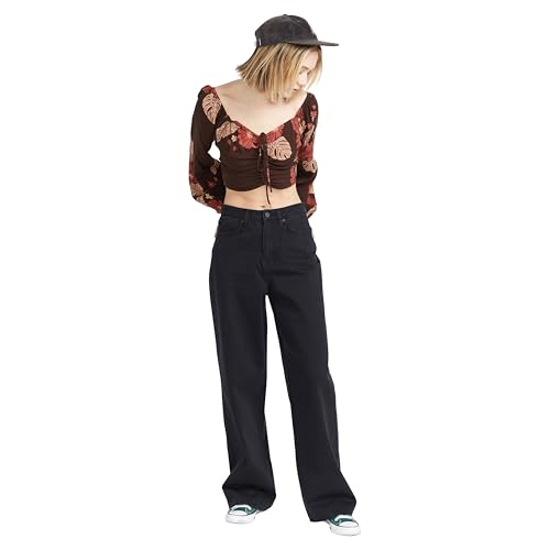 Volcom Women's Stoned Boyfriend Baggy Fit High Rise Denim Jean Pants, Black