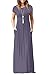 EUOVMY Maxi Dress for Women Purple Gray Medium Loose Plain Crewneck Short Sleeves Wedding Guest A-line Casual Ladies Long Dresses Party Vintage Flowy Spring Summer Beach Sundress with Pockets