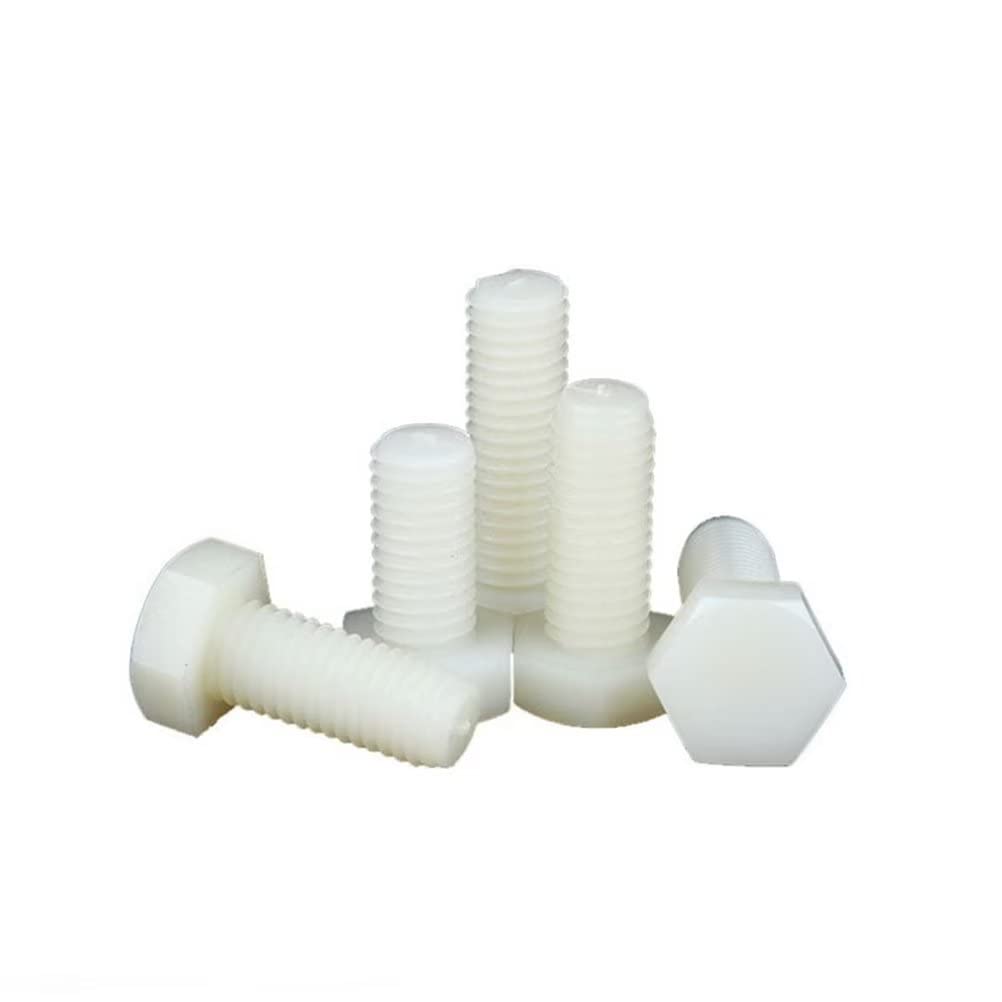 FEEIMOL Plastic Screws Nylon Hex Bolts Full Thread Machine Screws White M6x30mm (30 pcs)