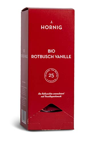 J. Hornig Bio Rotbuschtee Vanille, Rooibos-Tee im Premium Pyramidenteebeutel, aromatisierter Rooibuschtee mit Vanille, bio-zertifiziert, 25 biolgisch abbaubare Teebeutel