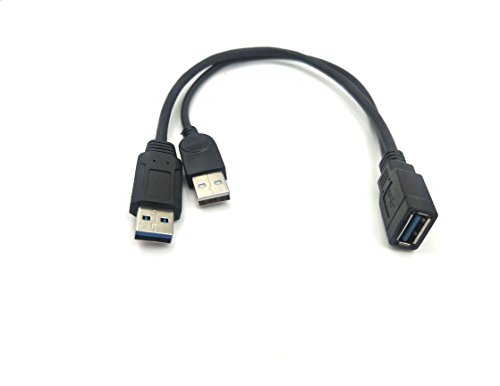 Duttek USB 3.0 Y Splitter Cable, 30CM/1ft USB 3.0 Type A Female to Dual USB Male 1 to 2 Sync Data Charging Converter Y Extension Cable Cord (One Side Only for Charging) (1FM/2M)