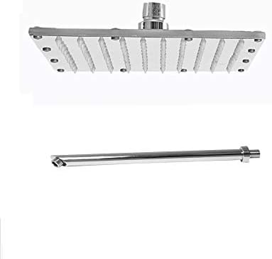 Reska High Grade Stainless Steel Shower Arm (15" Inch) Long with Chrome Finish Rain Spray Shower Head Overhead Shower/Shower Plate of ((4" x 4"))