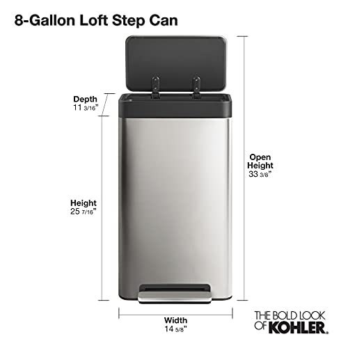 KOHLER K20941BST Kitchen Trash Can, 8 Gallon Trash Can Trash with