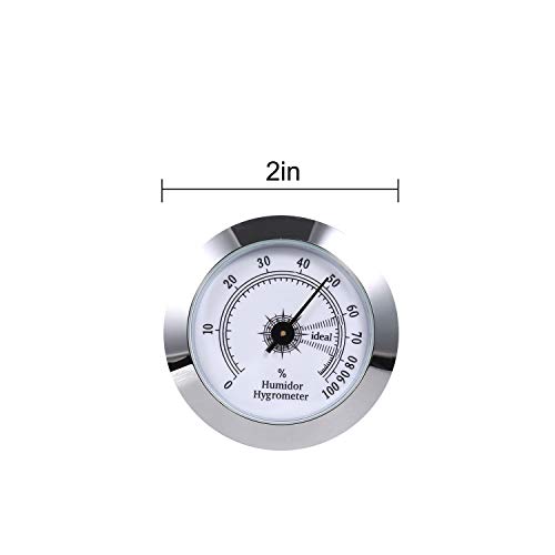 FUNEW Cigar Hygrometer,Round Analog Hygrometer for Cigar Humidor,Cigar Box/Cigar Cabinet 2inch Diameter Silver