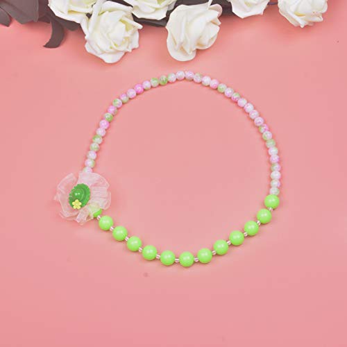 Larcenciel Kids Jewelry Necklace Bracelet Ring Earring Set Flowers Pendant Bubblegum Chain for Little Girls Children Play Pretend Dress Up (Green hat)