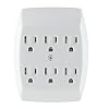 GE 6-Outlet Extender Wall Tap, Grounded Adapter, Charging Station, 3-Prong, Secure Install, UL Listed, White, 54947