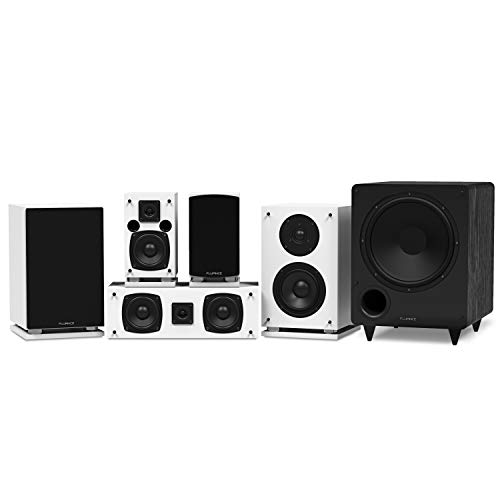 Fluance Elite Series Compact Surround Sound Home Theater 5.1 Channel Speaker System Including Two-Way Bookshelf, Center Channel, Rear Surrounds and a DB10 Subwoofer – White (SX51WHC)