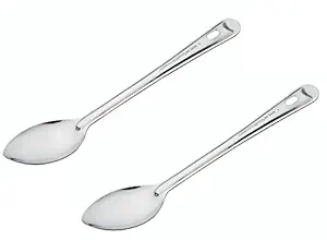 SignoraWare Kitchen Tools Stainless Steel(Food Grade) Heavy Gauge(1.2 MM) Elite Solid Pan Spoon No.3(Serving Spoon) Chamcha for Serving Rice/Pasta/Subzi (Size 26 cm) Set/2