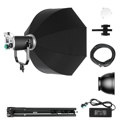 GVM LED Video Light with Softbox, 200W Bowens 3200K-5600K COB Photography Light with Tripod, App and DMX Control, LED Studio Continuous Light for Photography, Video, Interview, YouTube, Film 93000Lux/0.5 m