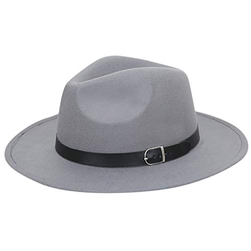 Pongfunsy Womens Felt Fedora Hat, Women Wide Brim Panama Cowboy Hat Floppy Sun Hat for Beach Church (Gray)