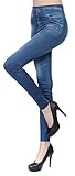 Women's Denim Print High Waist Blue Jean Leggings Seamless Skinny Leggings L/XL