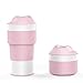 Jerrybox Travel Coffee Mug, BPA Free Silicone Water Bottle, Reusable 13.5 oz Compact Tea Cup (Pink)