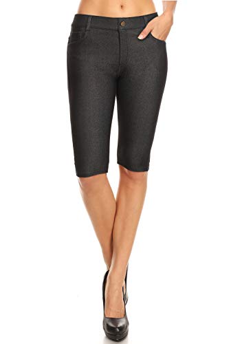 ICONOFLASH Women's 2X Cotton 5 Pocket Bermuda Shorts Plus Size No Muffin Top Stretchy Pull On Denim Like Leggings