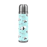 saobao Water Bottle Panda Bear Vector Stainless Steel Double Wall Vacuum Insulatied Thermos Cup Travel Coffee Mug Genuine Leather Cover Keep Drinks Hot and Cold 17 Oz