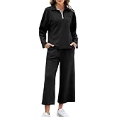 AGSEEM Lounge Sets for Women, Women's 2 Piece Outfits Long Sleeve 1/4 Zip Pullover Cropped Pants 2PC Outfit Comfy Sweatsuits