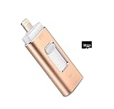 USB flash Drive for iPhone 32GB thumb drive Memory Storage 3 in 1 Lightning Memory Stick External Storage Memory Expansion for Apple IOS Android Computers (Gold)