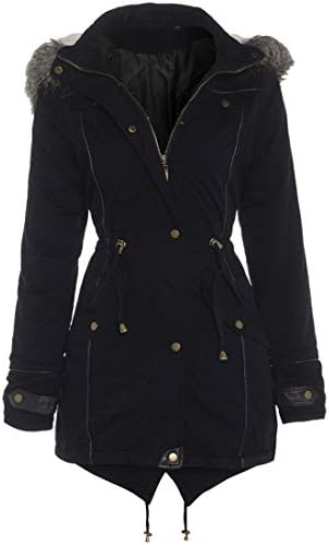 Black OVERSIZED HOOD Parka Womens Coat Sizes 8 - 24