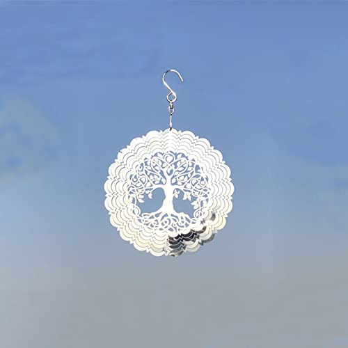 Rmikaly Tree of Life Pattern 6 Inch 3D Stainless Steel Hanging Metal Wind Spinner for Indoor Outdoor Garden Yard Decor Wind Chime Sculptures Crafts Ornaments Kinetic Yard Art Decorations