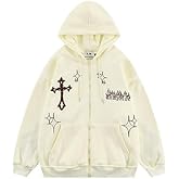 CUTEGAL Aesthetic Hoodie Y2K Gothic Graphic Hoodies Flame Cross Print Unisex Oversized Hooded Tops Streetwear