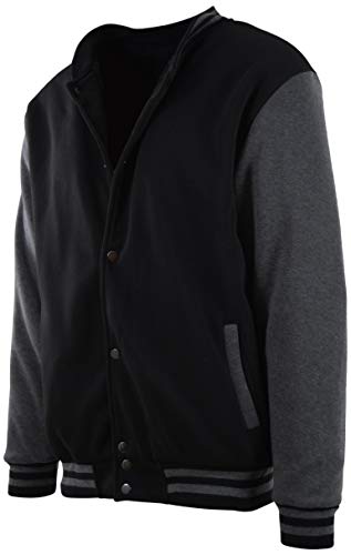 ChoiceApparel Mens Baseball Varsity Jacket with Detachable Hoodie (2XL, 111-Black/Charcoal)