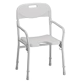NOVA Foldable Bath and Shower Chair with Arms and Back, U Shaped Front Design for Hygienic Cleaning, Seat Height Adjustable, Travel Folding Bath Seat Chair, White