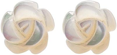 Mother Of Pearl Hand Carved Rose Shape Sterling Silver Studs