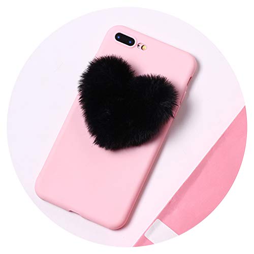 for iPhone 6S 5 5S SE 8 8Plus X 7 7Plus XS Max for Samsung S7 S8 S9 Edge Plus Fluffy Fur Heart Pom Pom Soft Candy Matte Phone Case,Pink Case,for iPhone XR