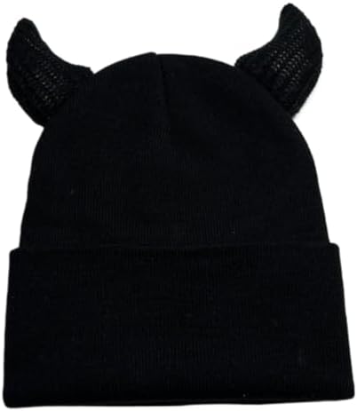 ZITEZHGO Cute Devil Horn Knit Beanie Hat for Women Men Y2K Emo