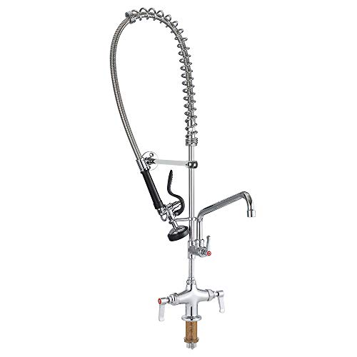 IMLEZON Commercial Faucet 35 Inches Single Hole Deck Mount Pre Rinse Sink Faucet with Pull Down Sprayer and 12 Inches Swivel Spout